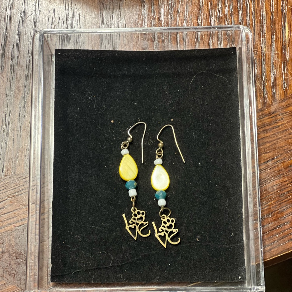 Elegant Handmade Pet Love Dangle Earrings in Yellow and Gold